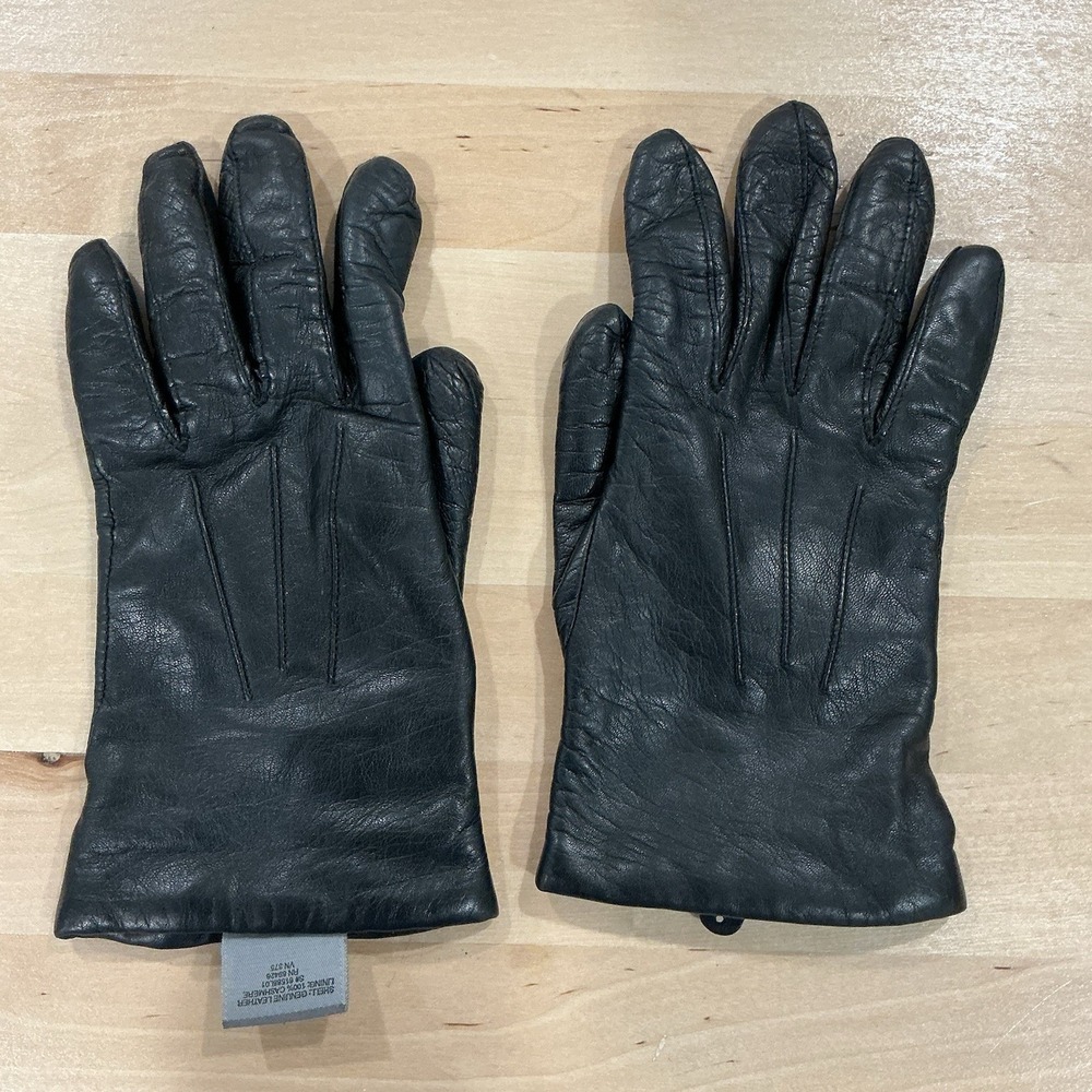 Wilsons Black Genuine Leather Gloves w/ 100% Cashmere Lining Womens Size Small